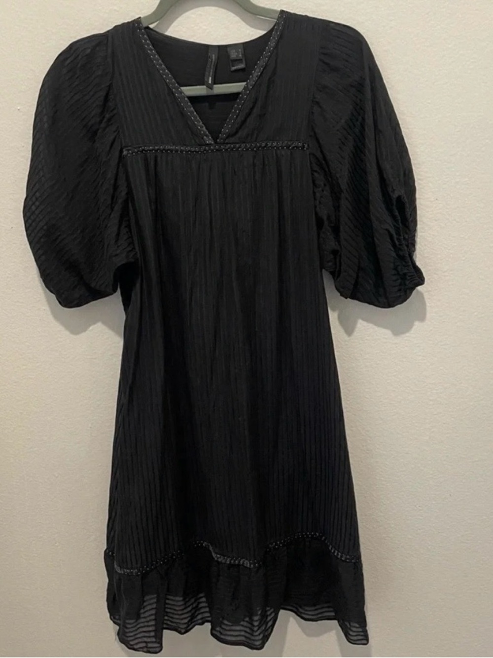Mango MNG silk cotton puff sleeve mini dress minimalist Black Quiet Luxury Small